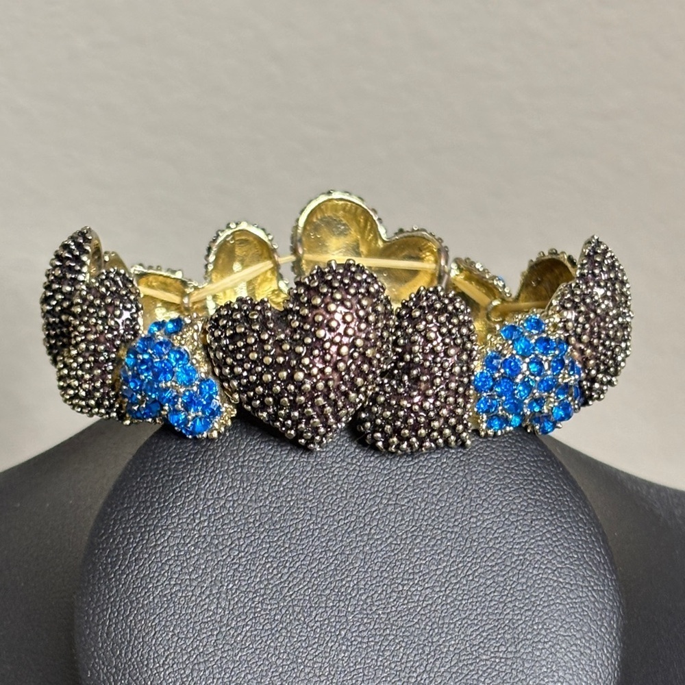 Designer Stretch Heart Pave Black Blue Geometric Bracelet